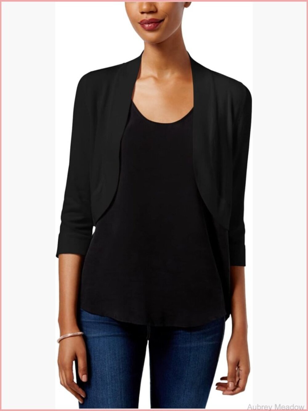 3/4 Sleeve Cropped Solid Knit Cardigan - Versatile Layer